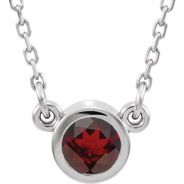 4MM Garnet "January" Charm on 16" Chain - Sterling Silver