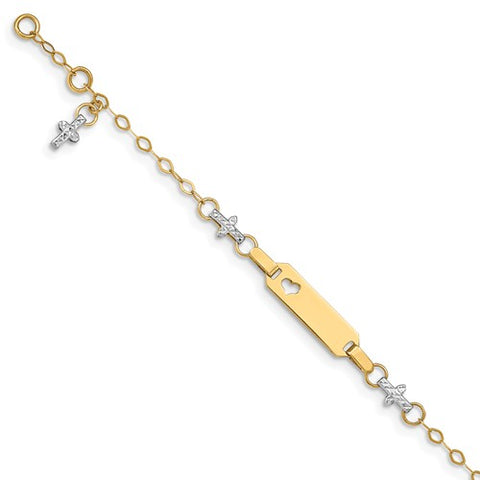 14K Yellow Gold Baby ID CZ Cross Bracelet | Shin Brothers Jewelers Inc.